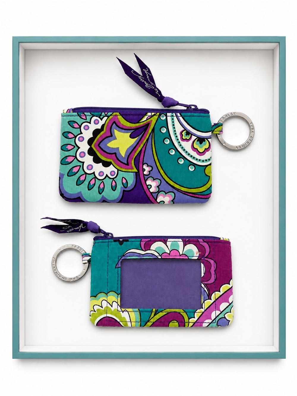 EUC Vera Bradley Zip ID Case Heather Retired Fall 2013 Key Ring Wallet